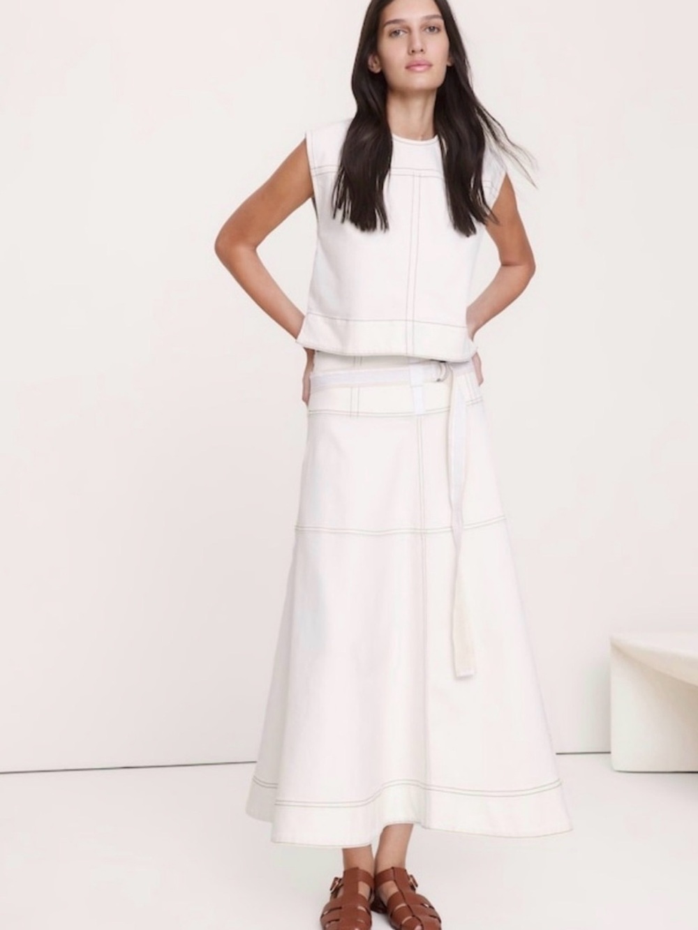 Banana Republic Ecru Enim Belted Maxi Skirt